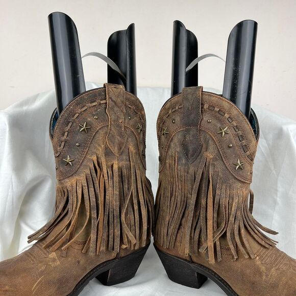Dingo Women's Brown Leather Fringe Western Cowboy Boots Size 7 M - Picture 3 of 8